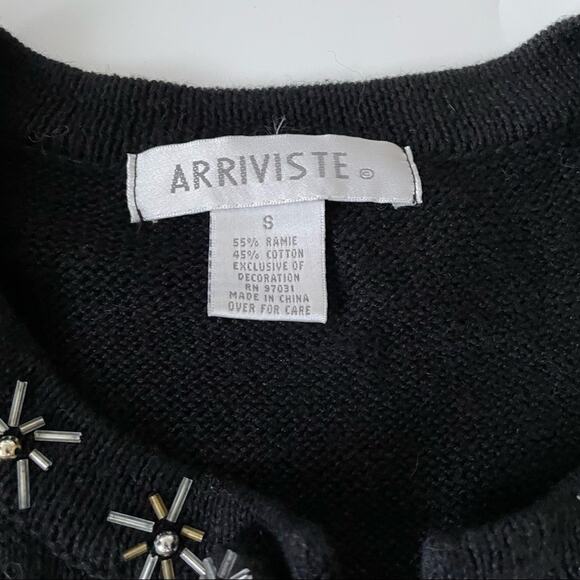 Vintage 1990s Arriviste Snowflake Cardigan Sweater Beaded Embroidered Black S - Picture 5 of 12